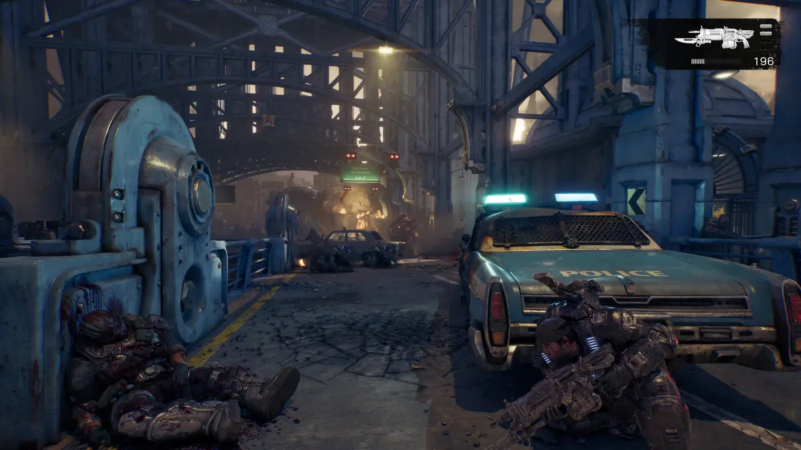 Two Gears use separate cover positions along a damaged street