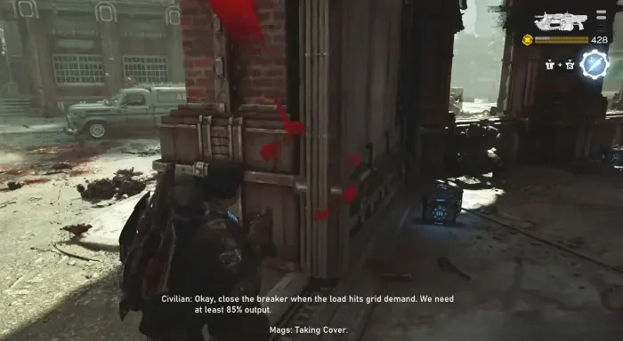 Campaign gameplay beside the generator with dialogue instructing the player to reach at least 85 percent output before c