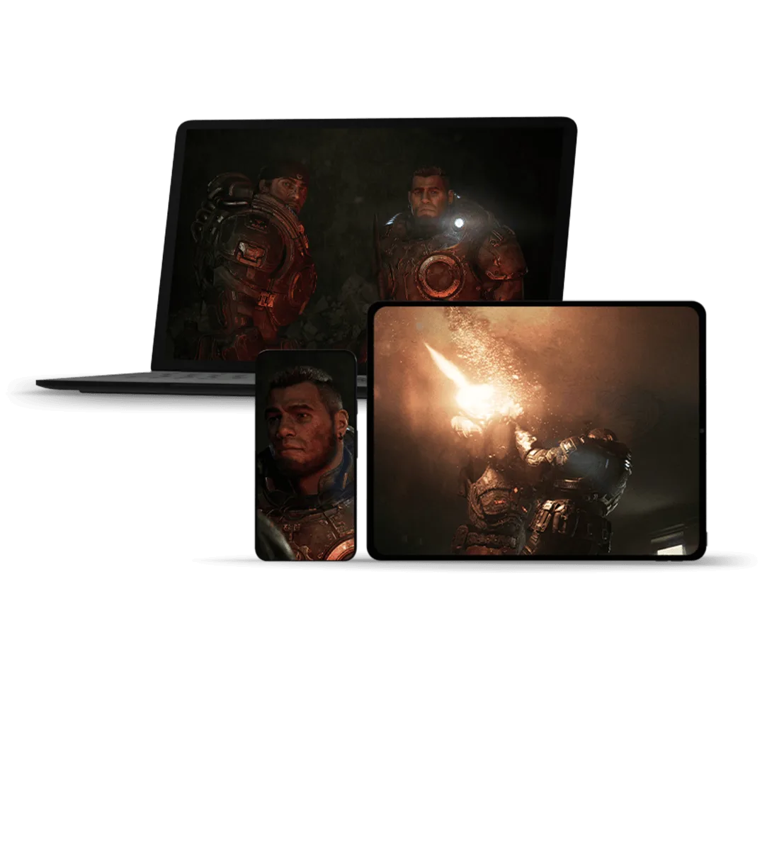 Official Xbox ways-to-play visual featuring Gears of War: E-Day gameplay across multiple screens