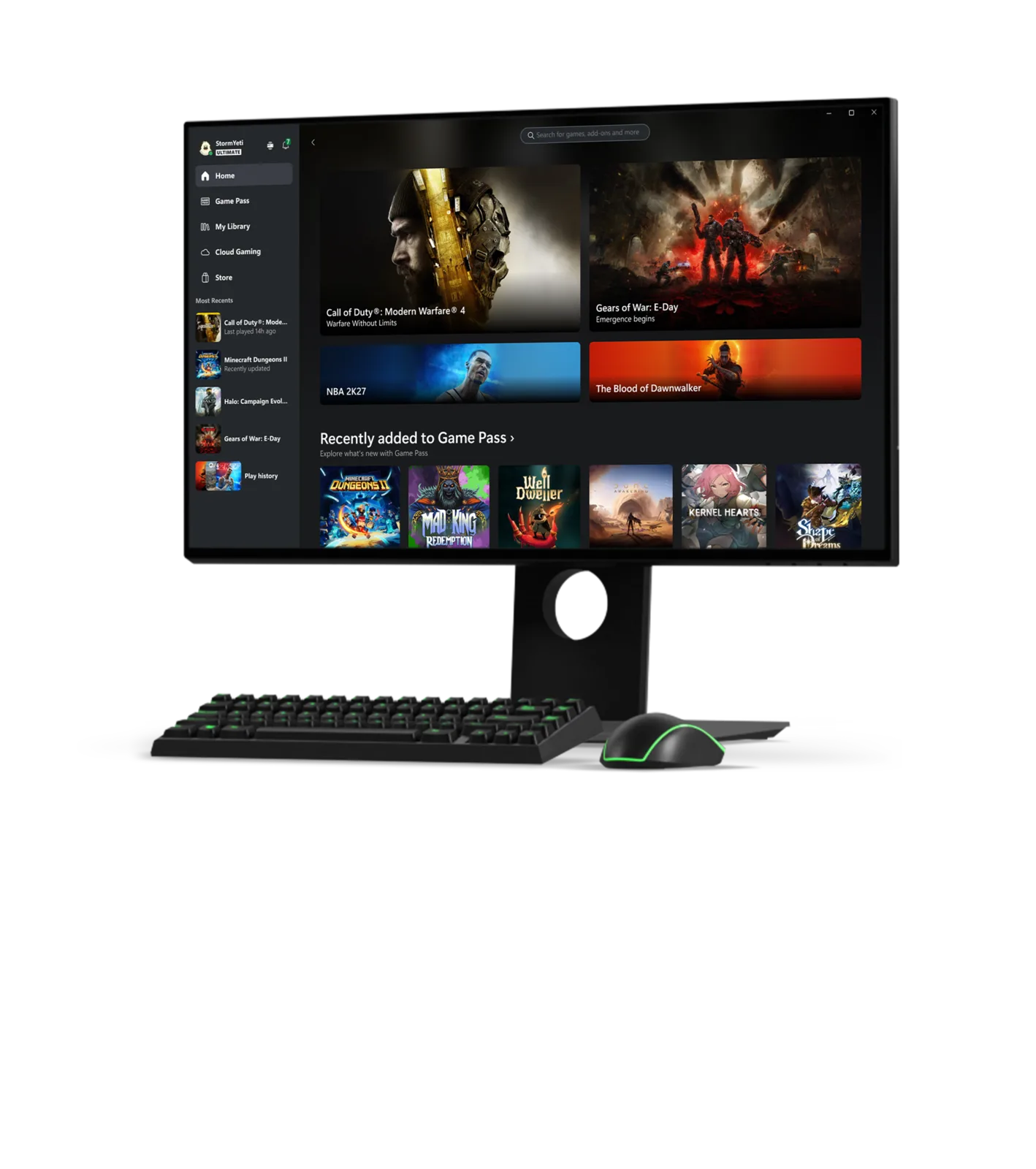 Windows PC monitor displaying the Xbox app interface