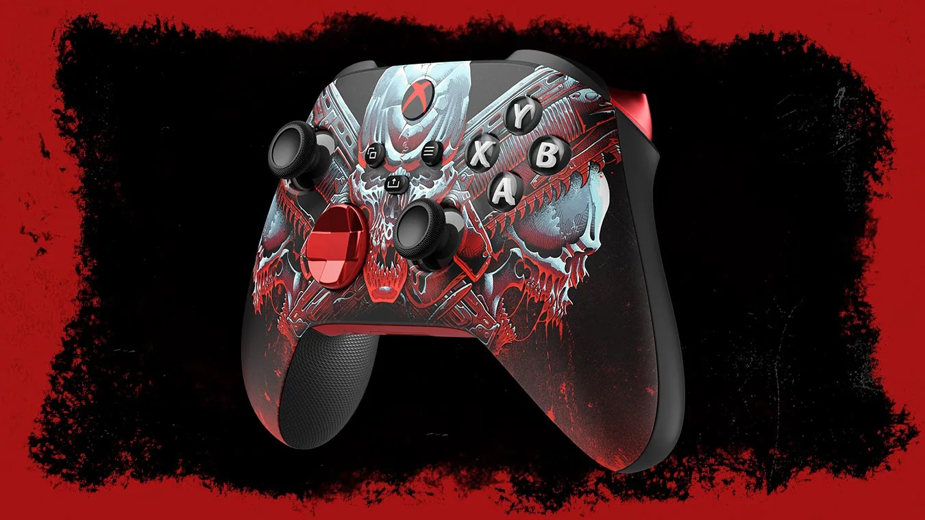 Angled front view of the customizable Gears of War: E-Day Xbox Design Lab controller