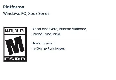 Official ESRB rating block for Gears of War E-Day, showing Mature 17+ and the listed content and interactive notices