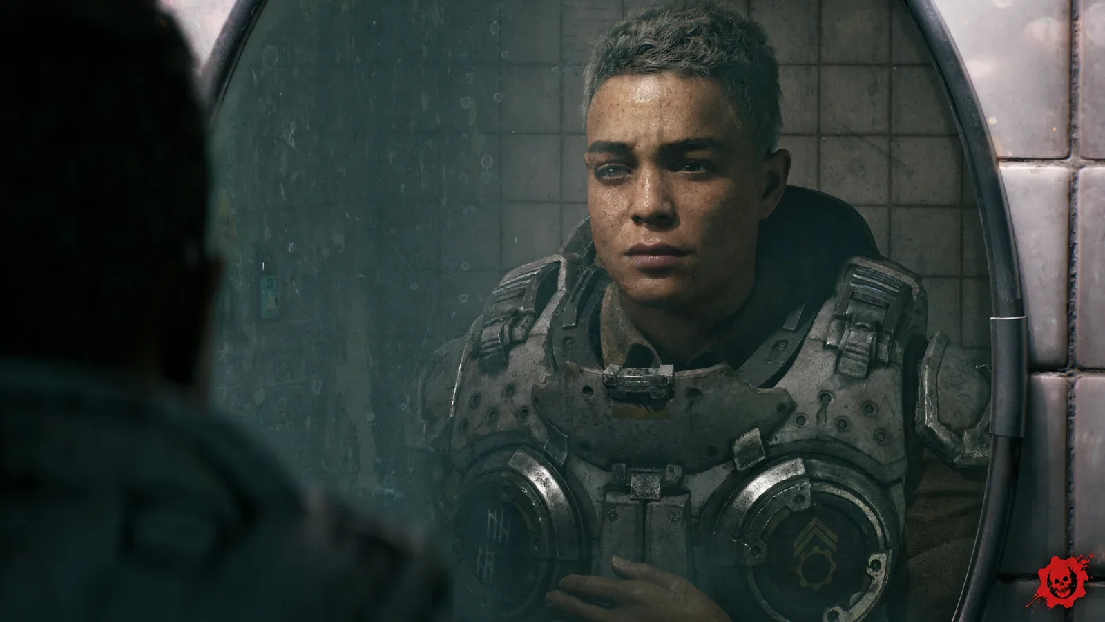 Mags Carter’s face and COG armor visible in a campaign scene