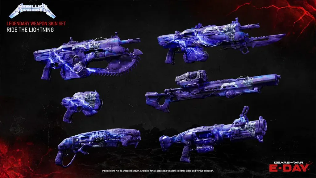E-Day weapon set with blue and purple Ride the Lightning cosmetic effects